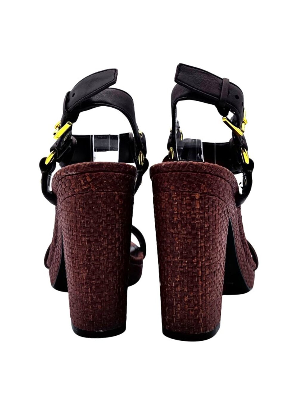 Lauren Ralph Lauren Faustine Raffia Straw & Leather Heel Sandals Womens 6B Brown - Picture 6 of 14